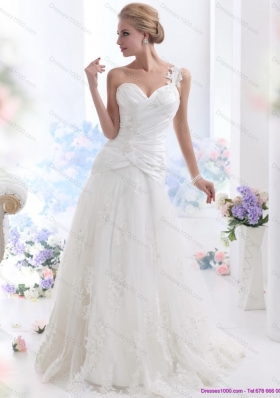 2015 The Super Hot One Shoulder Wedding Dress with Ruching and Lace