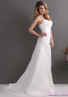 2015 Top Selling Halter Top Wedding Dress with Beading and Ruching