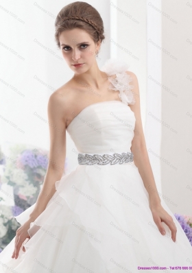 2015 Top Selling One Shoulder Wedding Dress with Appliques