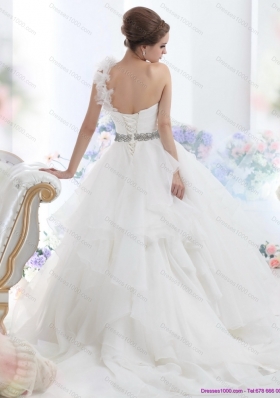 2015 Top Selling One Shoulder Wedding Dress with Appliques