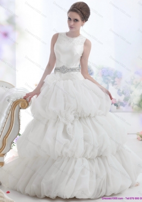 2015 Top Selling Scoop Wedding Dress with Beading