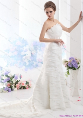 2015 Top Selling Strapless Wedding Dress with Beading and Ruching