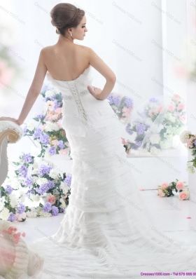 2015 Top Selling Strapless Wedding Dress with Beading and Ruching