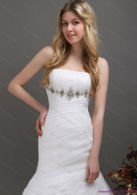 2015 Top Selling Strapless Wedding Dress with Ruching and Paillette