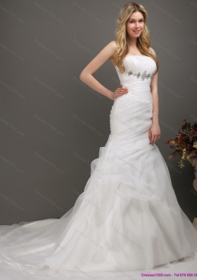 2015 Top Selling Strapless Wedding Dress with Ruching and Paillette