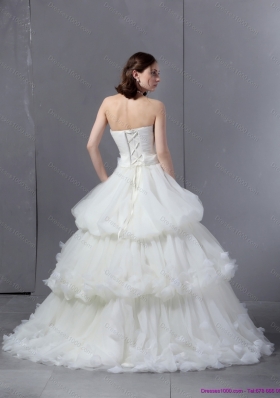 2015 Top Selling Strapless Wedding Dress with Ruffles and Ruching