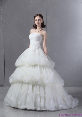 2015 Top Selling Strapless Wedding Dress with Ruffles and Ruching