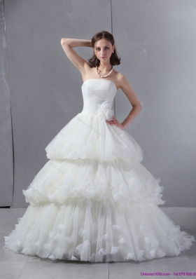 2015 Top Selling Strapless Wedding Dress with Ruffles and Ruching