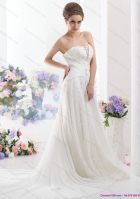 2015 Unique Sequines White Wedding Dresses with Chapel Train