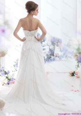 2015 Unique Sequines White Wedding Dresses with Chapel Train