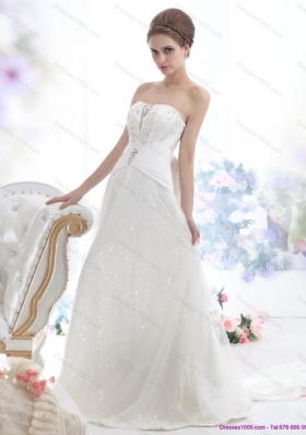 2015 Unique Sequines White Wedding Dresses with Chapel Train