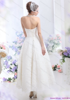 Brand New Strapless Ankle-length Wedding Dress with Hand Made Flowers