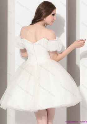 Exquisite 2015 Off the Shoulder Wedding Dress with Ruching and Appliques
