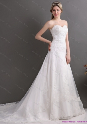 Gorgeous Laced Brush Train White Wedding Dresses in White