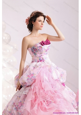 Multi Color Ball Gown Ruffles Wedding Dresses with Lace and Bowknot