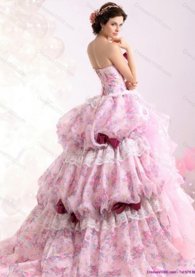 Multi Color Ball Gown Ruffles Wedding Dresses with Lace and Bowknot