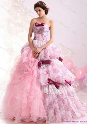 Multi Color Ball Gown Ruffles Wedding Dresses with Lace and Bowknot
