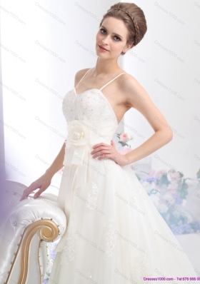 Perfect Sequines White Bridal Gowns with Hand Made Flower