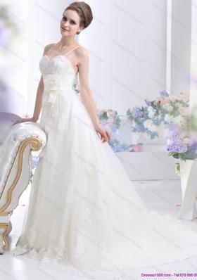 Perfect Sequines White Bridal Gowns with Hand Made Flower