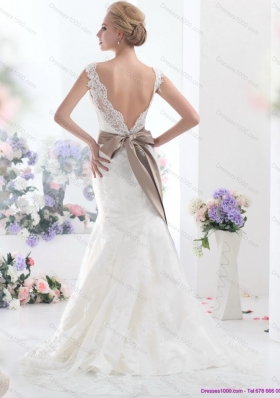 Perfect White Backless Wedding Dresses with Sash and Lace