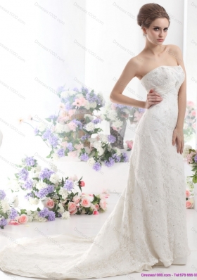 Pretty White Sweetheart Beading Wedding Dresses with  Brush Train