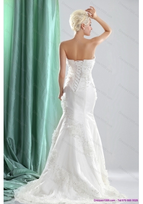 Pretty White Sweetheart Wedding Dresses with Sequins and Brush Train