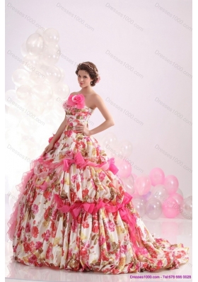 Ruffles Multi Color Bridal Gown with Brush Train and Hand Made Flowers