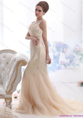 Top Selling 2015 Beteau Champagne Wedding Dress with Sequins