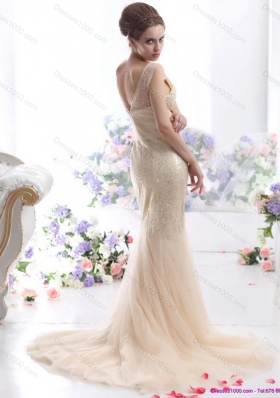 Top Selling 2015 Beteau Champagne Wedding Dress with Sequins