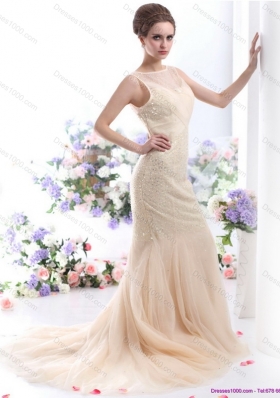 Top Selling 2015 Beteau Champagne Wedding Dress with Sequins