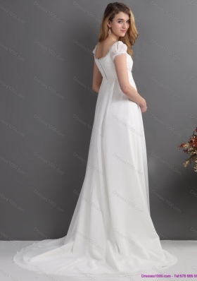 Top Selling 2015 Ruching Square Wedding Dress with Floor Length