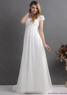 Top Selling 2015 Ruching Square Wedding Dress with Floor Length