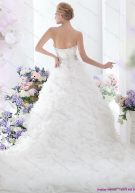 Top Selling Beading Sweetheart White Bridal Gown with Ruffles and Brush Train