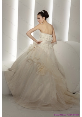 Top Selling Ruffled White Wedding Dresses with Rolling Flowers