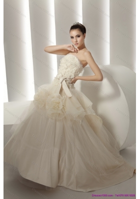 Top Selling Ruffled White Wedding Dresses with Rolling Flowers