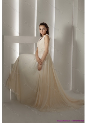 Top Selling Ruffles and Beading White Wedding Dresses with Brush Train