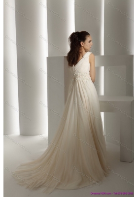 Top Selling Ruffles and Beading White Wedding Dresses with Brush Train