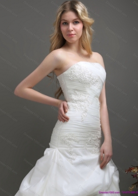 Top Selling Strapless Wedding Dress with Ruching and Lace for 2015