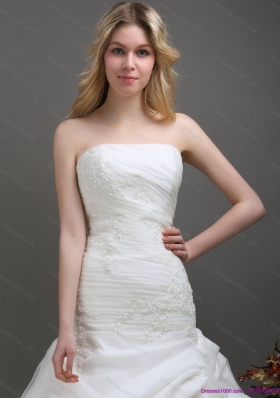 Top Selling Strapless Wedding Dress with Ruching and Lace for 2015