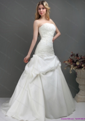 Top Selling Strapless Wedding Dress with Ruching and Lace for 2015