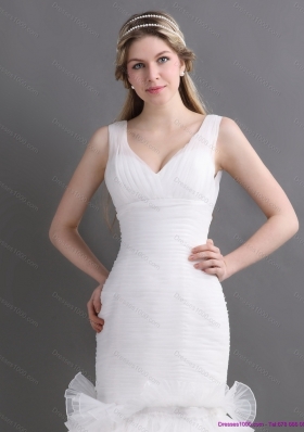 Top Selling V Neck 2015 Wedding Dress with Ruching and Ruffles