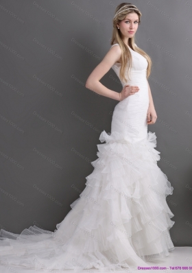 Top Selling V Neck 2015 Wedding Dress with Ruching and Ruffles