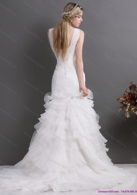 Top Selling V Neck 2015 Wedding Dress with Ruching and Ruffles