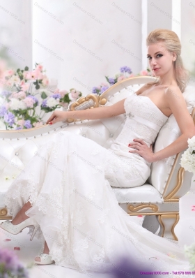 White Sweetheart Beading and Lace Wedding Dresses with  Brush Train