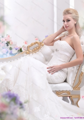 White Sweetheart Beading and Lace Wedding Dresses with  Brush Train