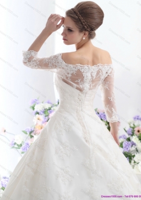 2015 Elegant Off the Shoulder Wedding Dress with 3/4 Length Sleeve