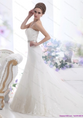 2015 Modest Sweetheart Paillette Wedding Dress with Floor Length