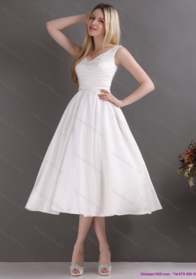 2015 Popular Beading and Ruching Wedding Dresses in White