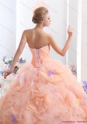 Multi Color 2015 Strapless Wedding Dresses with Hand Made Flower