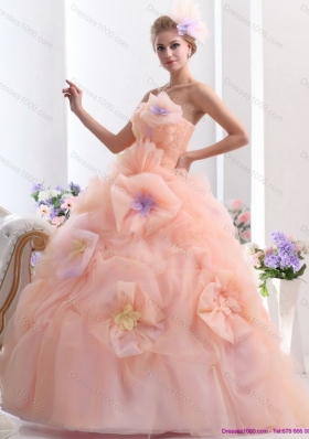 Multi Color 2015 Strapless Wedding Dresses with Hand Made Flower